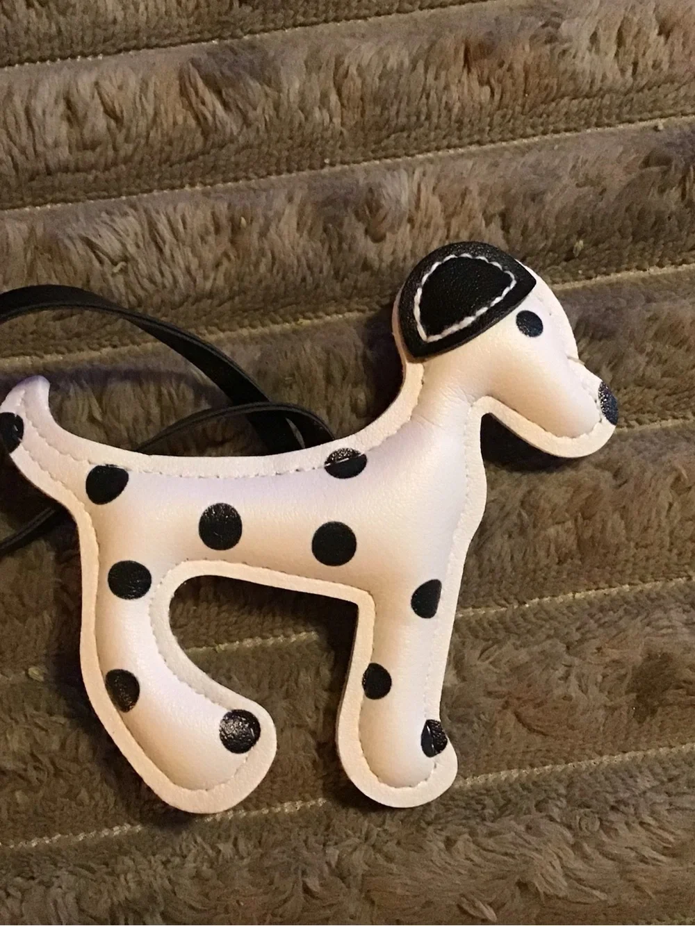 Dog-shaped White Leather Charm with Black Polka Dots